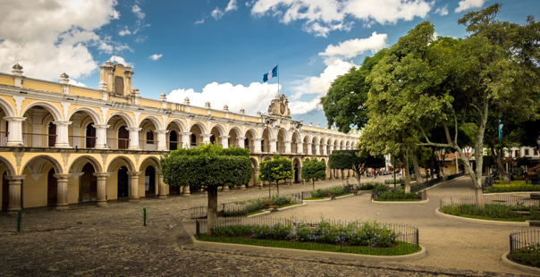 Parque Central and Colonial Buildings - Antigua, Guatemala
