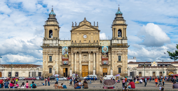 Guatemala City - Sep 2016: Guatemala City Metropolitan Cathedral at Plaza de la Constitucion (Constitution Square) Guatemala City, Guatemala